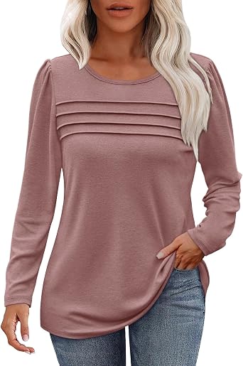 Lolvmvchi Long Sleeve Shirts for Women Fall Fashion 2024 Casual Blouses Trendy Pleated Tunic Tops for Leggings