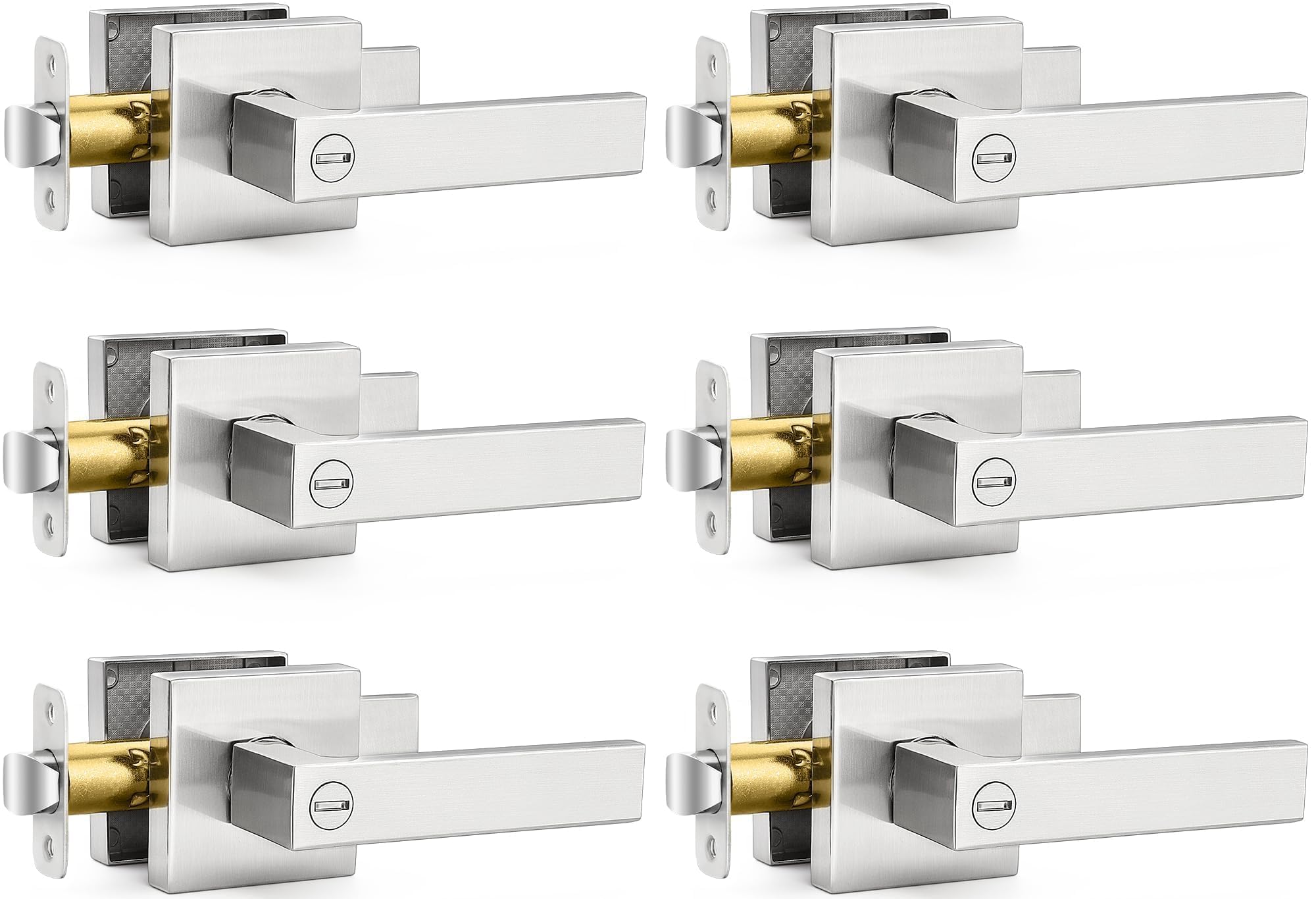 Hasmikit 6-Pack Square Door Lever Satin Nickel