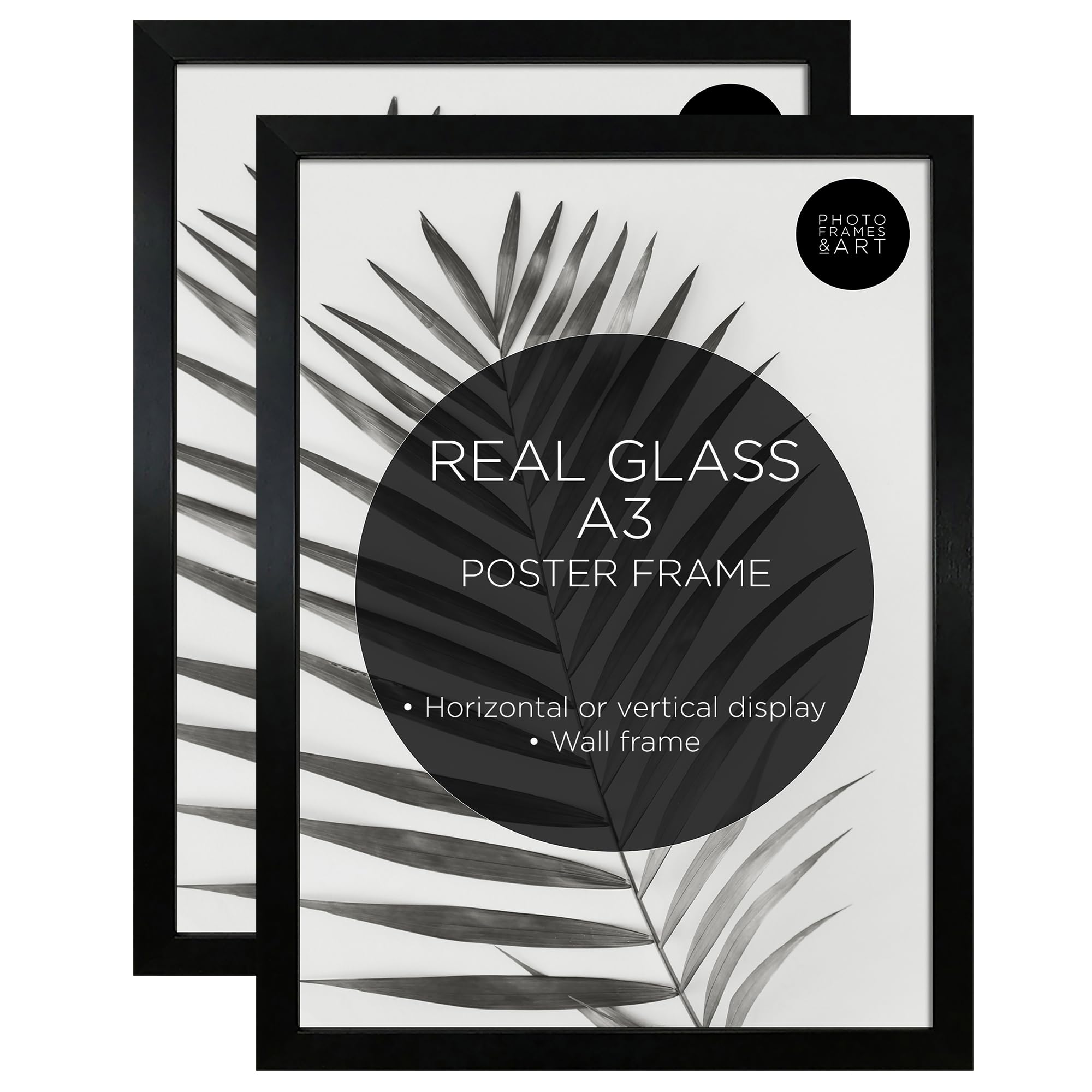 pf+a REAL GLASS Pack of 2 A3 Poster Frames - A3 Oxford Black Set of 2 / A3(29.7x42cm) Black Frames Multipack โ image 1