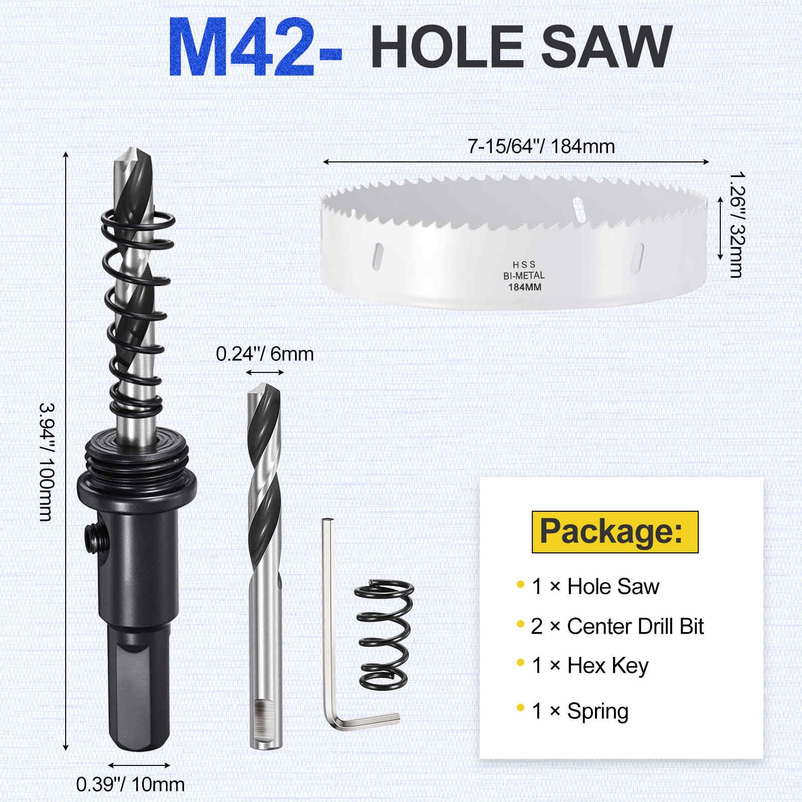 DTGN 7-15/64" Bi-Metal Hole Saw M42 HSS - 184mm Hole Cutter - Good for Thick Stainless Steel/Alloy/Aluminium/Brass/Copper - White - Image 2