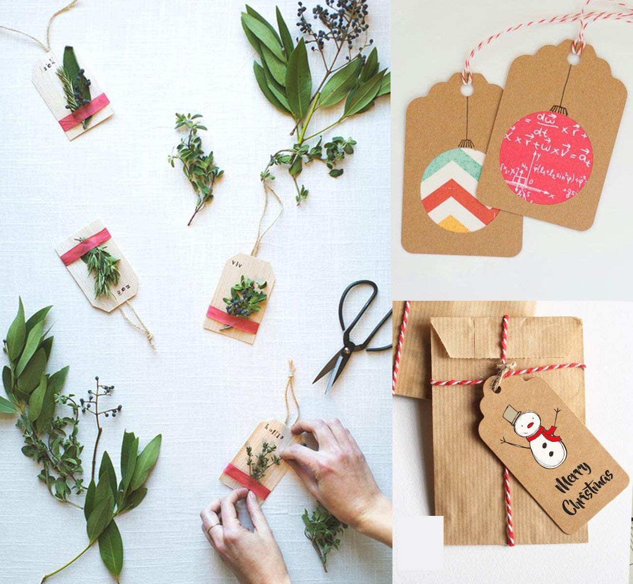 200 Étiquettes Cadeau En Papier Kraft - Lot Avec Ficelle De Jute - Pour Mariage, Noël, Anniversaire