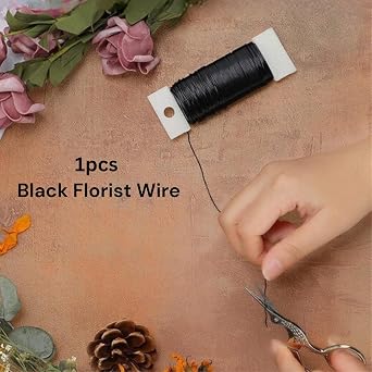Black Florist Wire, Floral Wire For Floristry Supplies | Wreath Making Kit Supplies, Crafting Black Wire, 22 Gauge, Metal Bonsai Wire, 35m Long