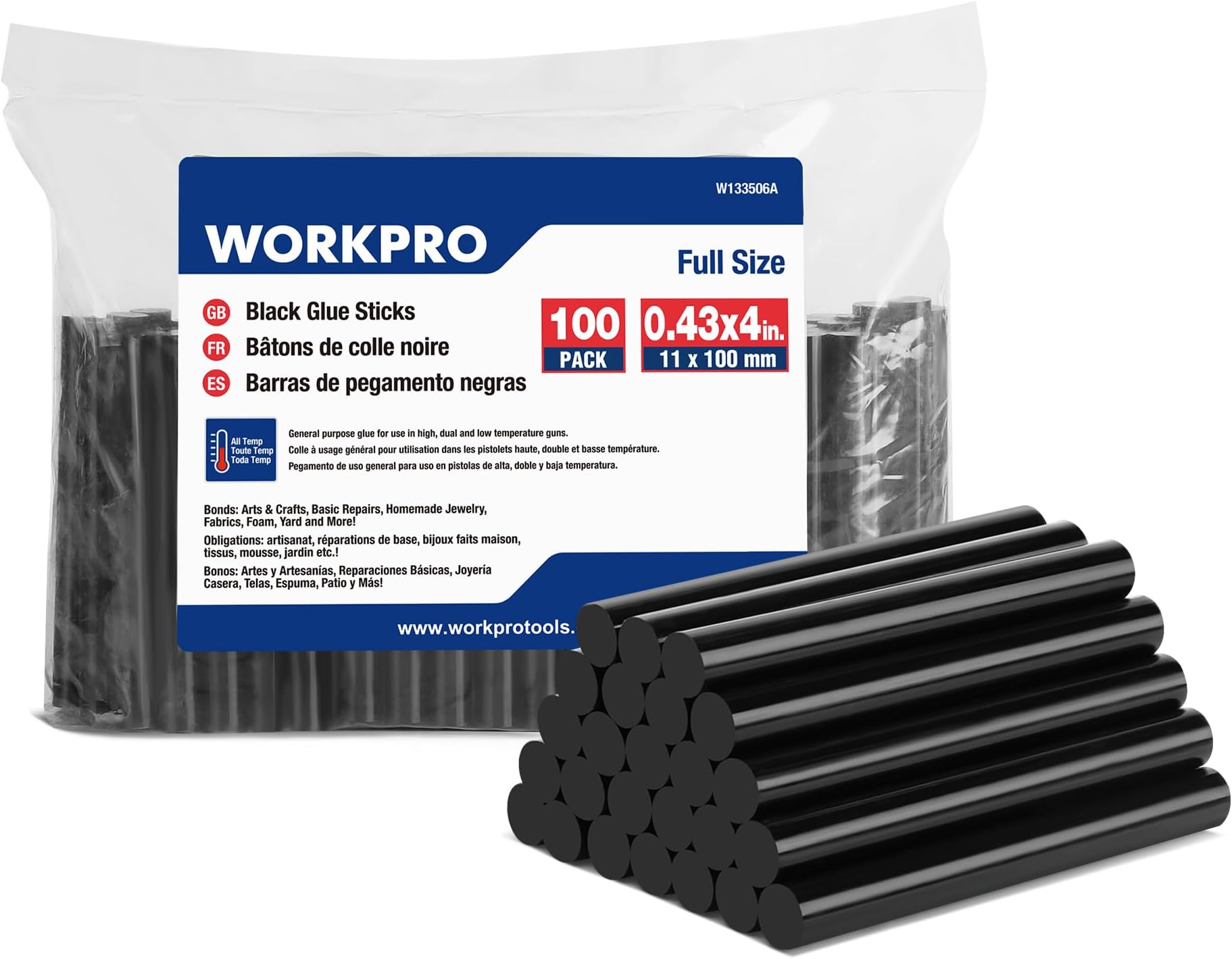 Hot Glue Sticks Full Size, 100-Pack Black Hot Melt Adhesive Glue Sticks for All-Temp Glue Guns, 0.43x4Inches, Multipurpose for Art Craft General Repairs, Home Decorations and Gluing Projects