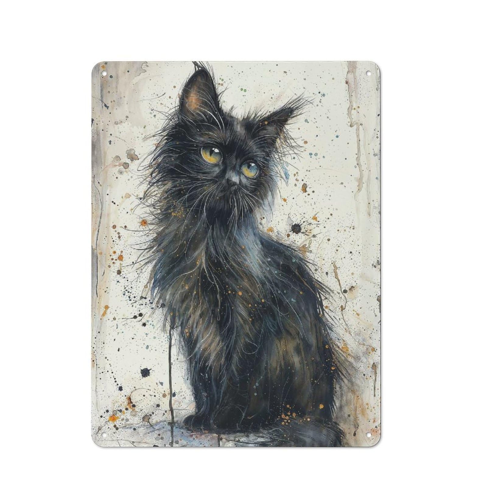 Junmoney Enchanted Black Kitten Rustic Metal Plaque 40X30cm For Guest Room Or Hallway, A Decorative Metal Sign For Guest Rooms And Hallways