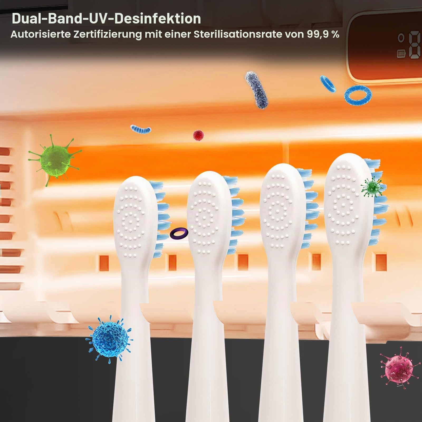 UV-Zahnbürstenhalter,Zahnbürsten-Desinfektionsmittel mit 5 Bürstenhalter und 1 Schlitze,Zahnbürste Sanitizer Halter,Wandmontage Zahnbürstenhalter Sterilisator mit Heizung und Lüftertrocknung (Weiß)