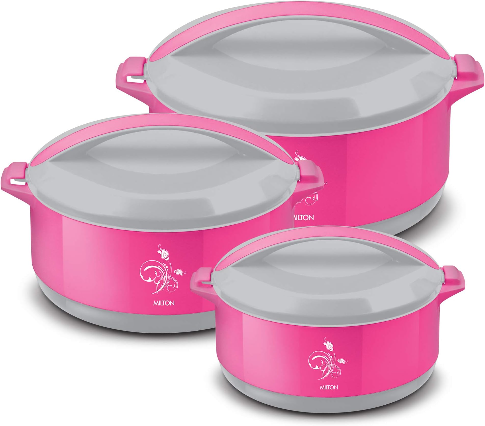 Milton Divine Jr Inner Stainless Steel Casserole (Set of 3, 430 ml, 830 ml, 1400 ml, Pink)
