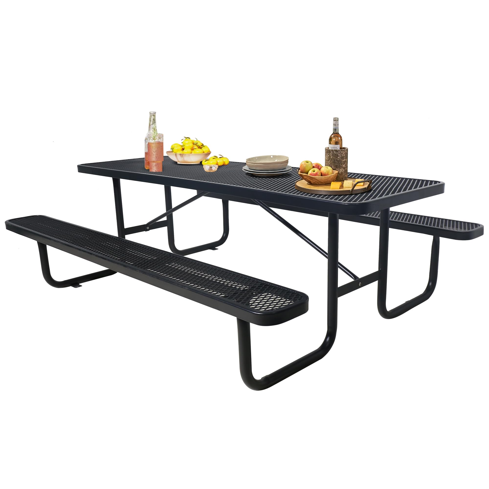 6FT Metal Picnic Tables for Outdoors Commercial Rectangular Picnic Table and Bench Set for Outside Patio Garden Backyard