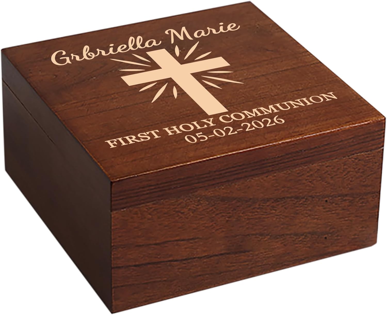 First Communion Gifts Personalized Memory Keepsake Box for Boys and Girls - 1st Holy Communion Gift Box for Jewelry, Mementos, Treasures - Custom Name & Date, Wooden Cross Keepsakes Storage Box