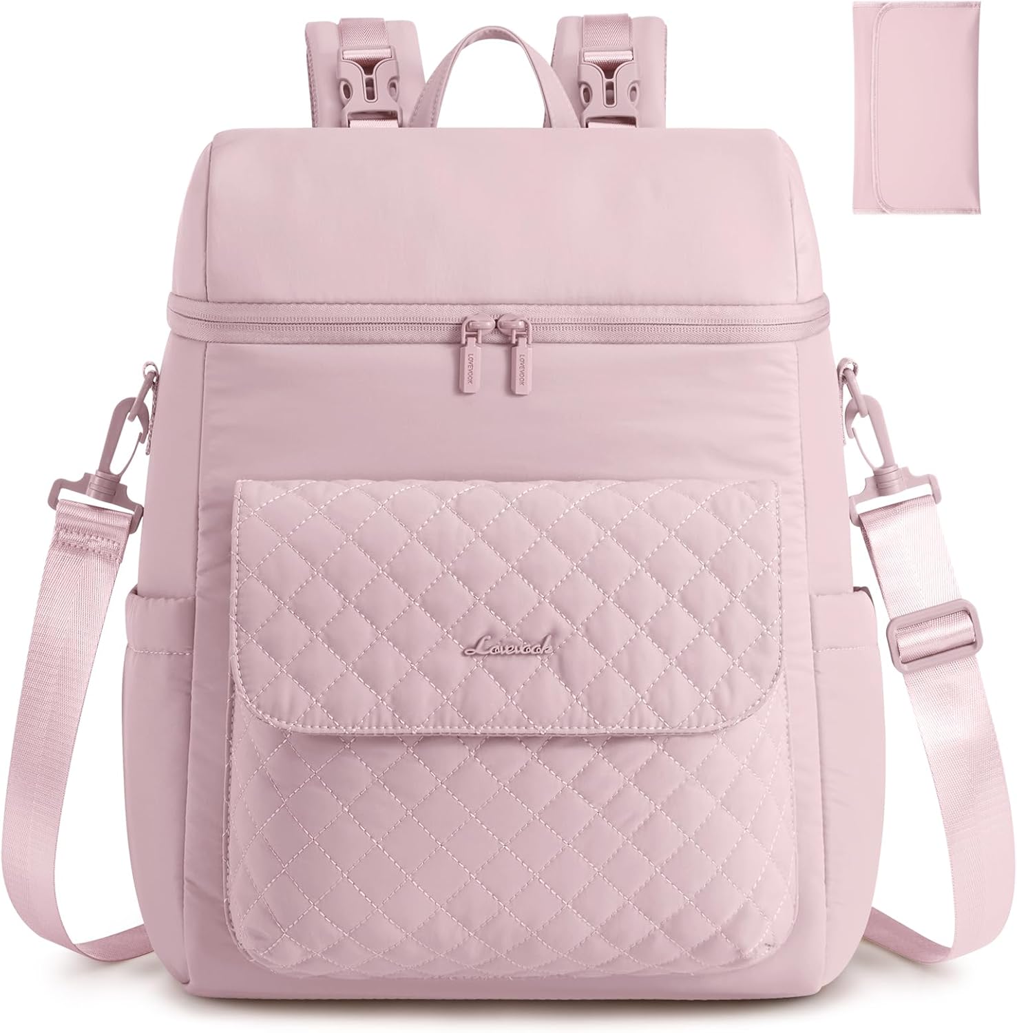 LOVEVOOK Diaper Bag Backpack, 3 in 1 Baby Bag with Changing Pad & Detachable Straps, Large Diaper Backpack for Mom Dad with Stroller Buckles