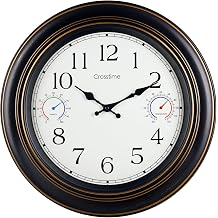 Crosstime 18 Inch Large Outdoor Clock Waterproof with Thermometer & Hygrometer - Silent Retro Wall Clock Decor for Patio, Pool, Garden, Backyard - Bronze