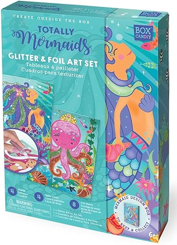 Totally Mermaids - Juego de arte con purpurina y papel de aluminio en caja de recuerdo para hacer y exhibir