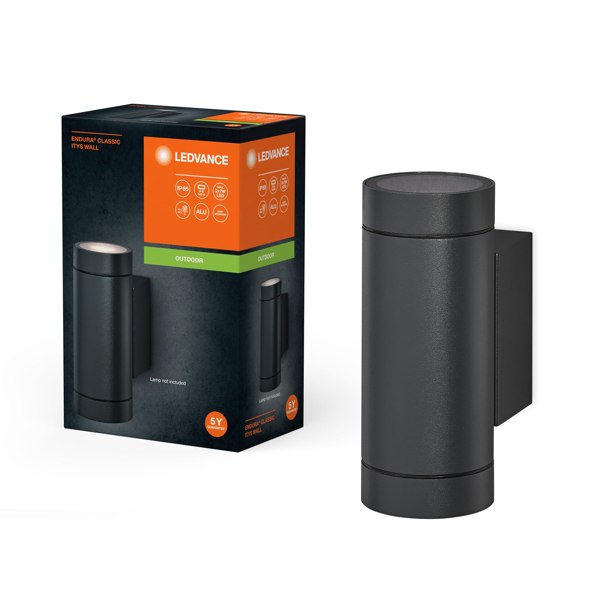 LEDVANCE Endura Classic ITYS W Outdoor Light, Wall Light, GU10, Dark Gray, Aluminum, Easy Installation, Diffuser Made of Glass or PMMA, IP65 Protection, indirect Lighting