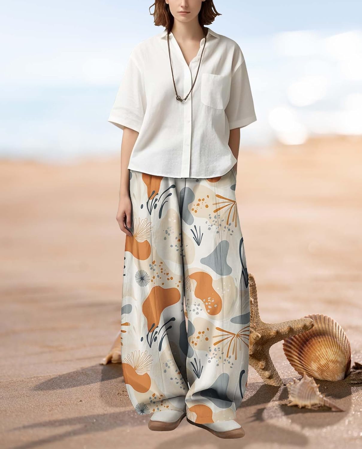 Womens Boho Floral Printed Pants Elastic Waist Wide Leg Casual Trousers Loose Fit Pant with Pockets for 2025 Summer - Image 5