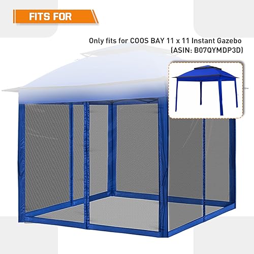 Miniatura 3 de COOS BAY Mosquitera de repuesto con cremalleras, panel de pared de malla para carpa de 10 x 10 pies, azul (solo 4 paredes laterales, marco y parte