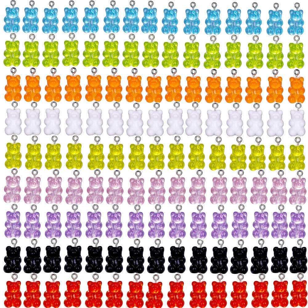 Minelife 180 Pieces Colorful Bear Charms Pendants, Resin Bear Keychains Candy Gummy Charms Bear for DIY Jewelry Necklace Supplies