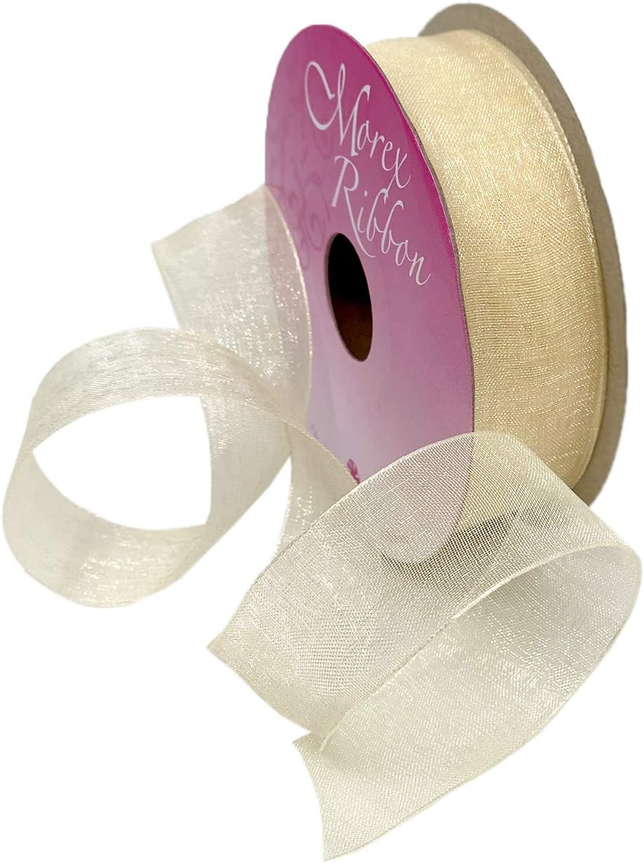 Morex Ribbon Sheer Organza Ribbon, 7/8 inch by 25 yards, Ivory, 91805/25-004