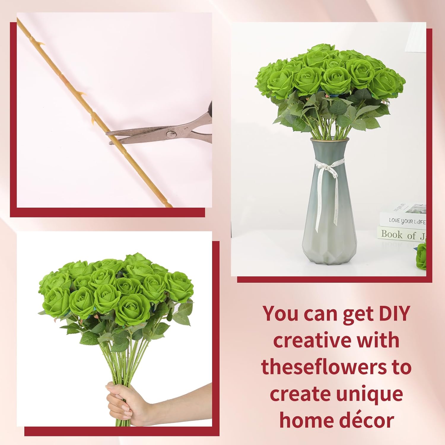 6pcs Fake Roses Artificial Flower, Bridal Rose Bouquet Faux Roses with Stems for Wedding Flower Decoracion, Green Artificial Roses, Valentine's Day, Wedding & Home Decor - Image 4