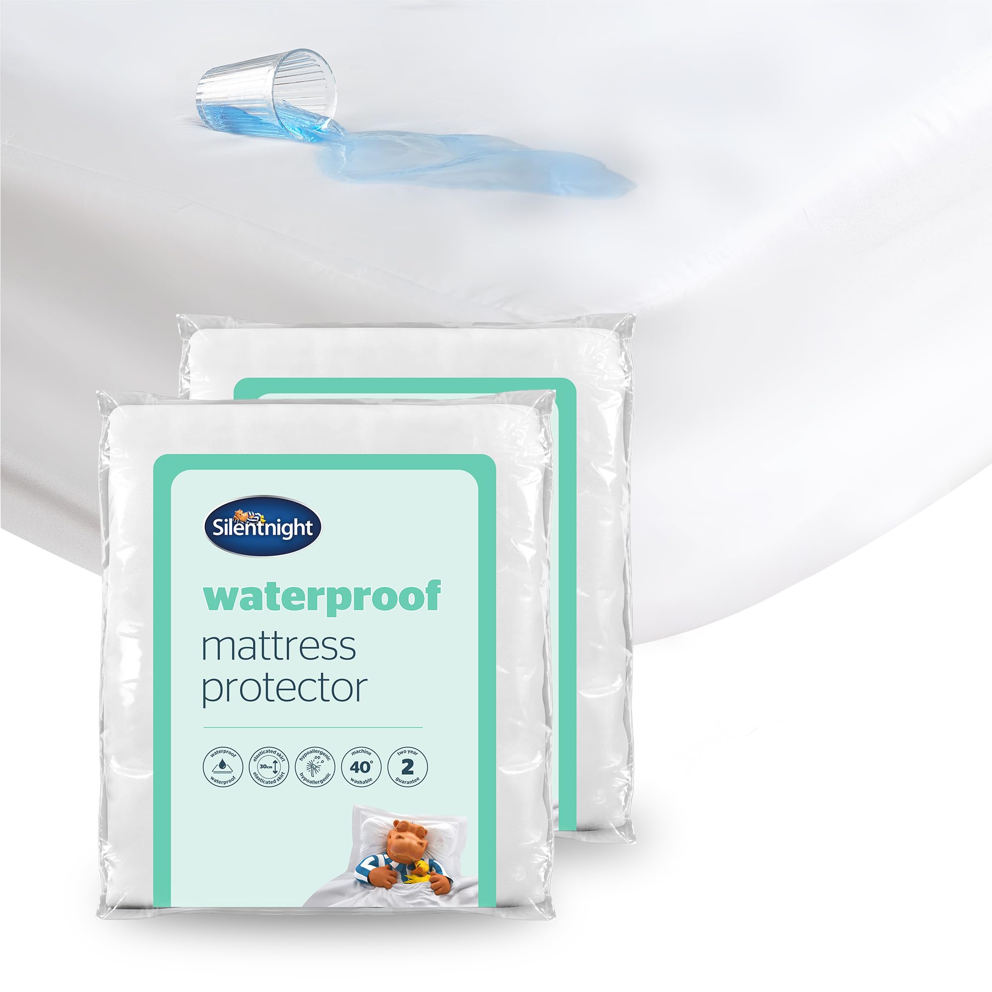 Silentnight Waterproof Mattress Protector - Double, 2 Pack Mattress Protector with Deep 30cm Fitted Skirt and Soft Touch Quiet Rustle Free Cover - Machine Washable and Hypoallergenic - Double, 2 Pack