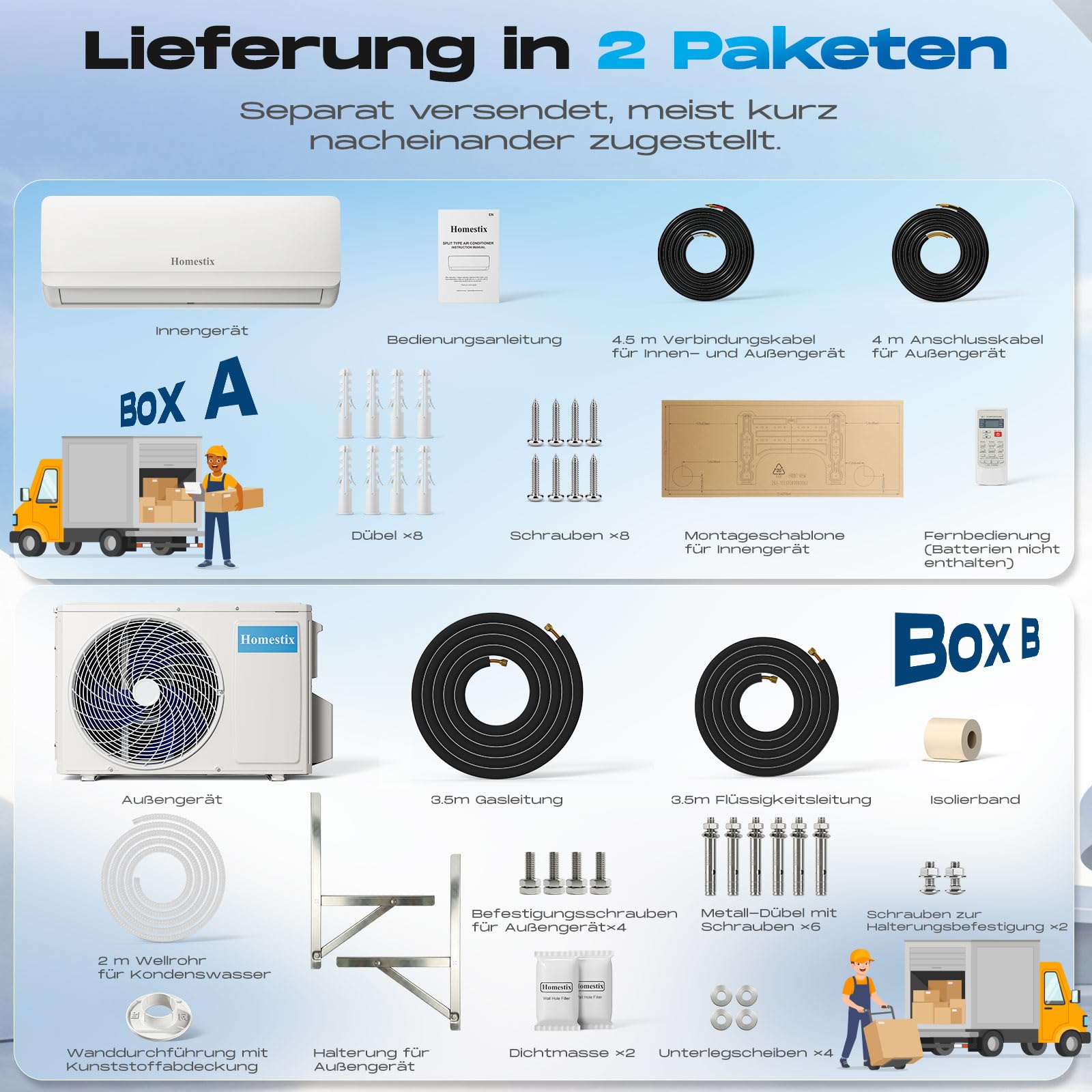 Split Klimaanlage 12000 BTU，4-in-1-Kältegerät mit Heizen, Kühlen, Entfeuchten und Lüften, bis70 m², ultraleise, Fernbedienung & APP, 24h-Timer/Schlaf/ECO-Energiesparmodus, inkl. Montagematerial