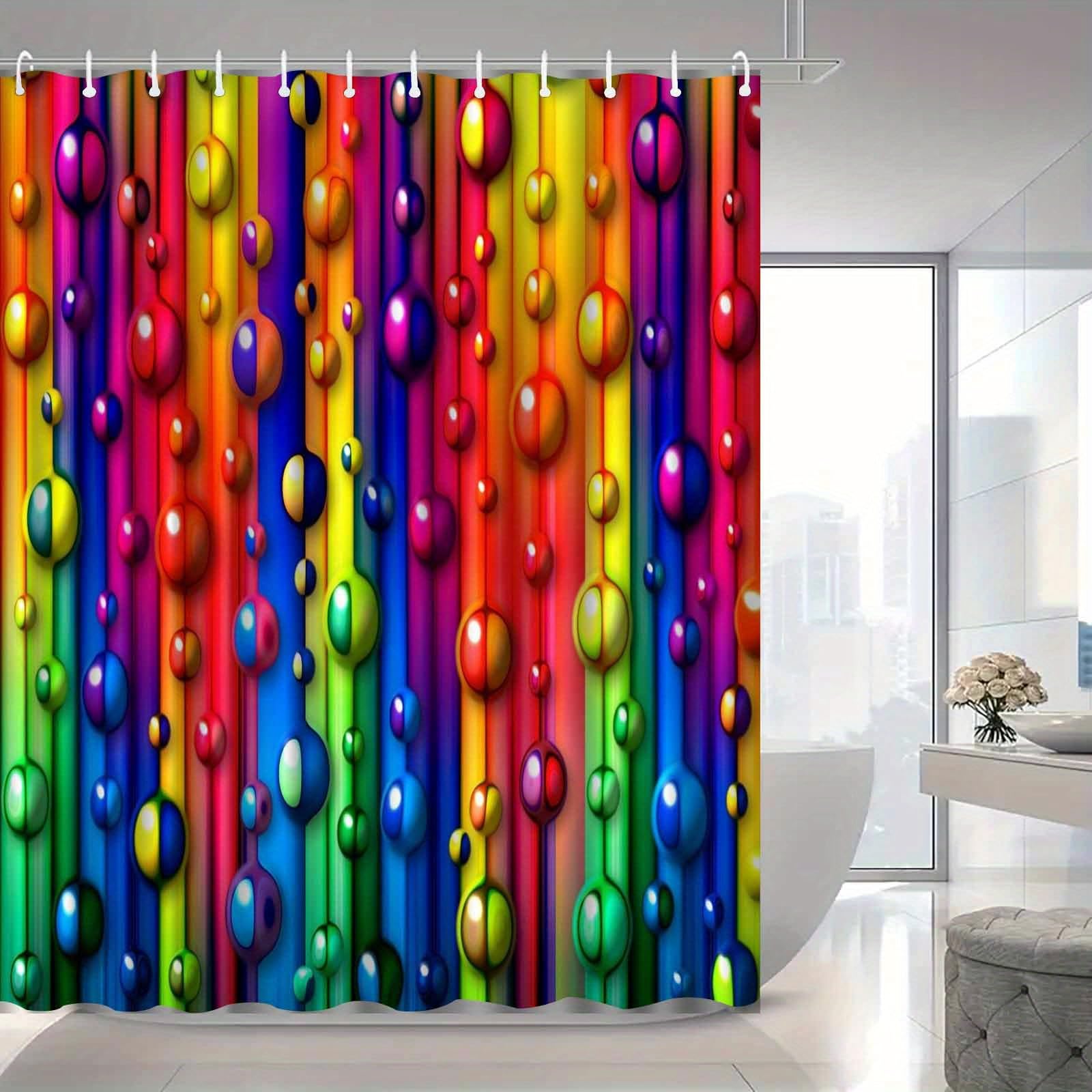 GLWDMB 1 Piece 150x180CM Abstract Art Colorful Rainbow Bubble Printed Shower Curtain With Hook, Polyester Fabric, For Windows And Walls, Bathtub, Bathroom, Machine Washable, All Season Universal