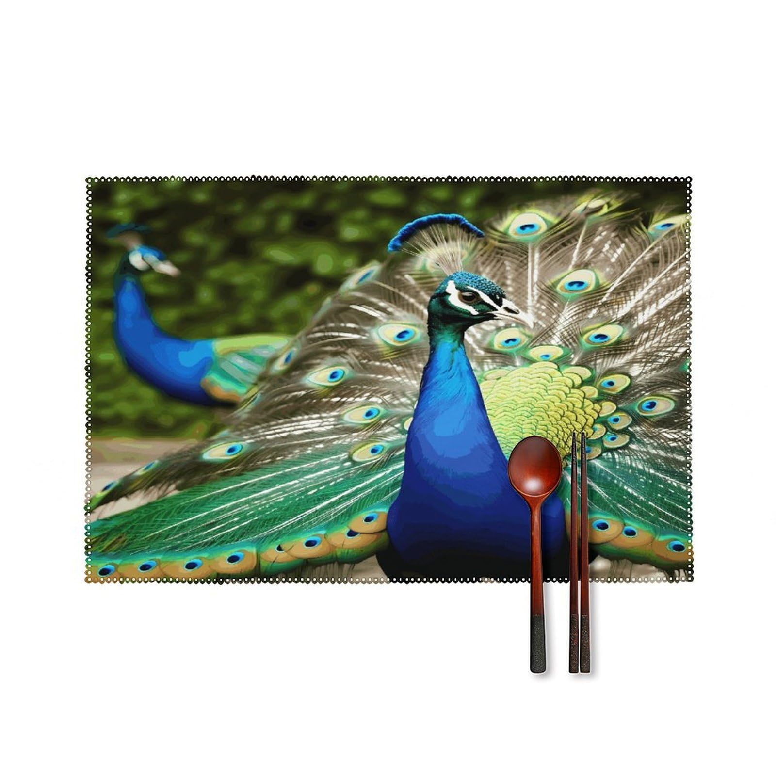 Beautiful Peacock Placemats Set of 4 Canvas Washable Cloth Place Mats Wipeable Heat Resistant Table Mats Elegant Cloth Placemat for Kitchen Dinning Party Table Decor 12" X 18"