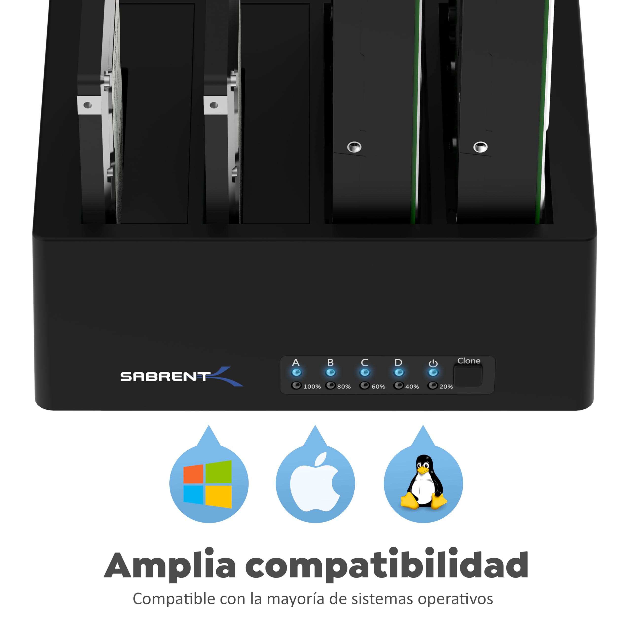 SABRENT SSD Disco Duro/HDD estación de Acoplamiento de 3,5" | para SATA SSD 1TB, 2TB, 4TB, HDD 8TB hasta 22TB (4 Bahías)| Carcasa de Alta Velocidad USB 3.1 | Instalación sin Herramientas [DS-U3B4] | Para SATA SSD 1TB, 2TB, 4TB, HDD 8TB Hasta 22TB (4 Bahía