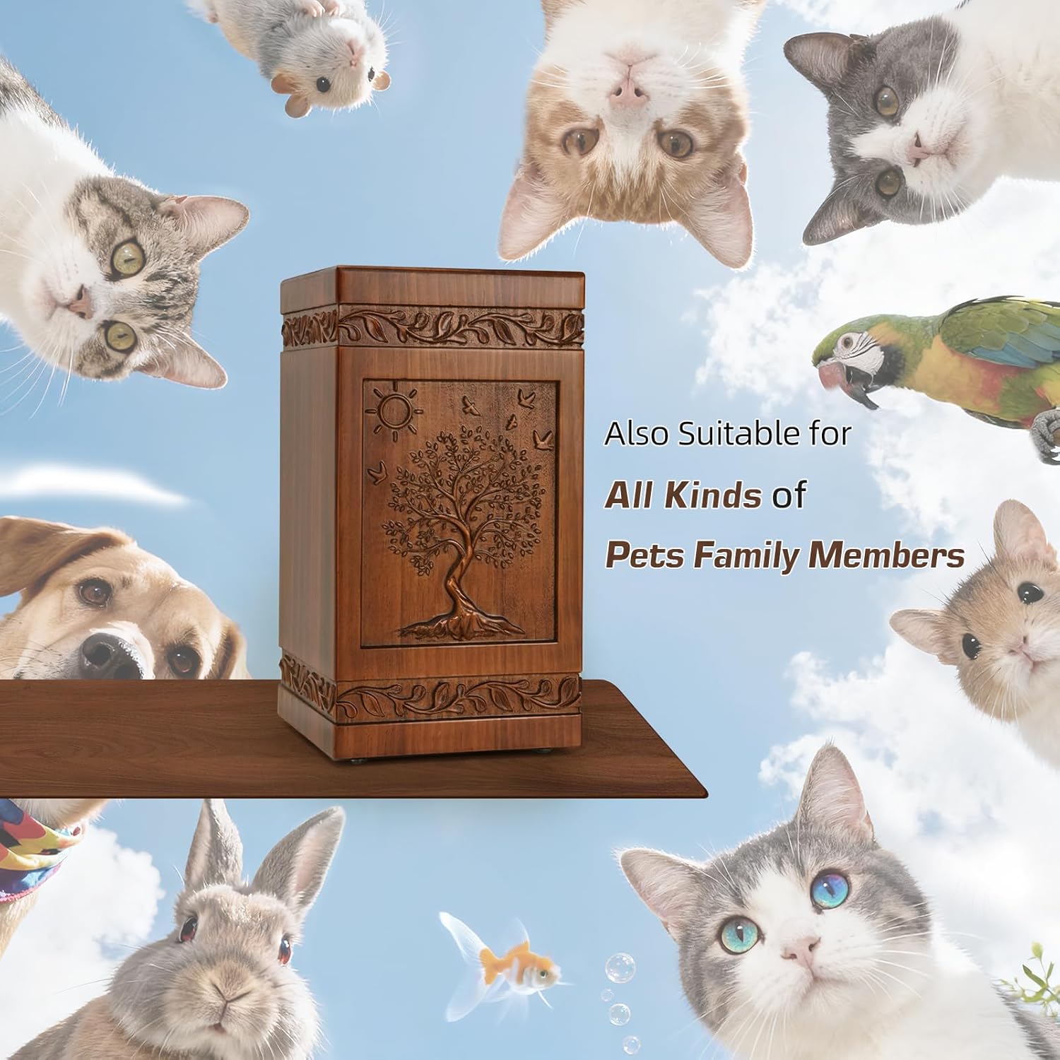 Handcarved Wooden Cremation Urn for Human Ashes Tree of Life Design Decorative Funeral Urns Casket Box Suitable for Adult Men Women Burial or Memorial Keepsake （250 lbs Capacity） - Image 8