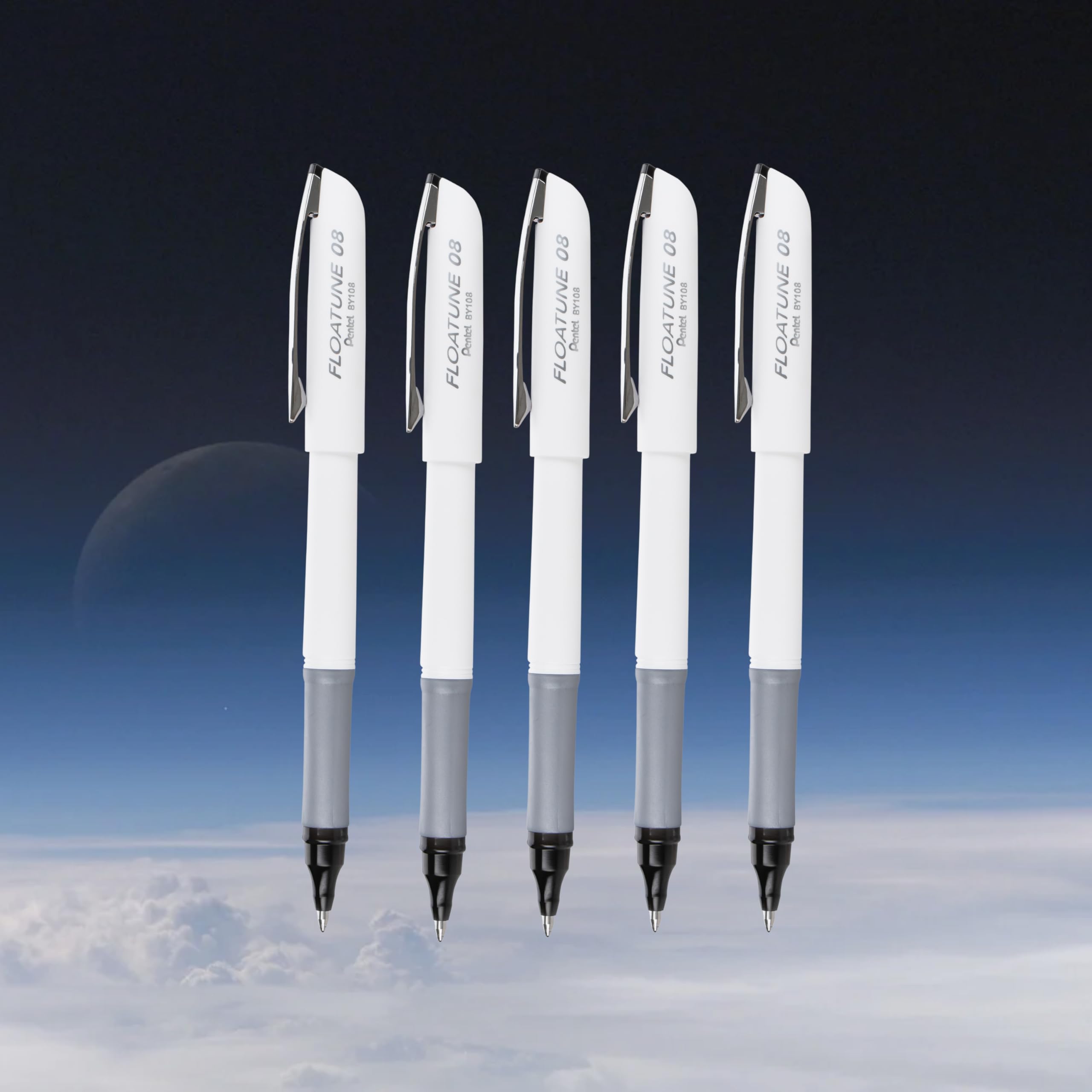 Pentel Floatune Rollerball 0 8mm medium point Black Ink 5-pk BY108PF5A — view 2