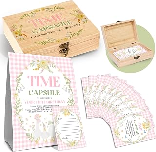 Silly Goose Baby Shower Time Capsule Set, 50 Pcs Silly Goose Double Sided Cards and Pink Flower 1 Time Capsule Sign, Baby Memorial Time Capsule Box, Baby Shower Blessing Memory Box for First Birthday