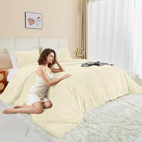 ZUBISU Juego de edredón extra grande tamaño King, mullido y extra grande, ropa de cama de felpa súper suave y cálida, juego de cama de terciopelo a