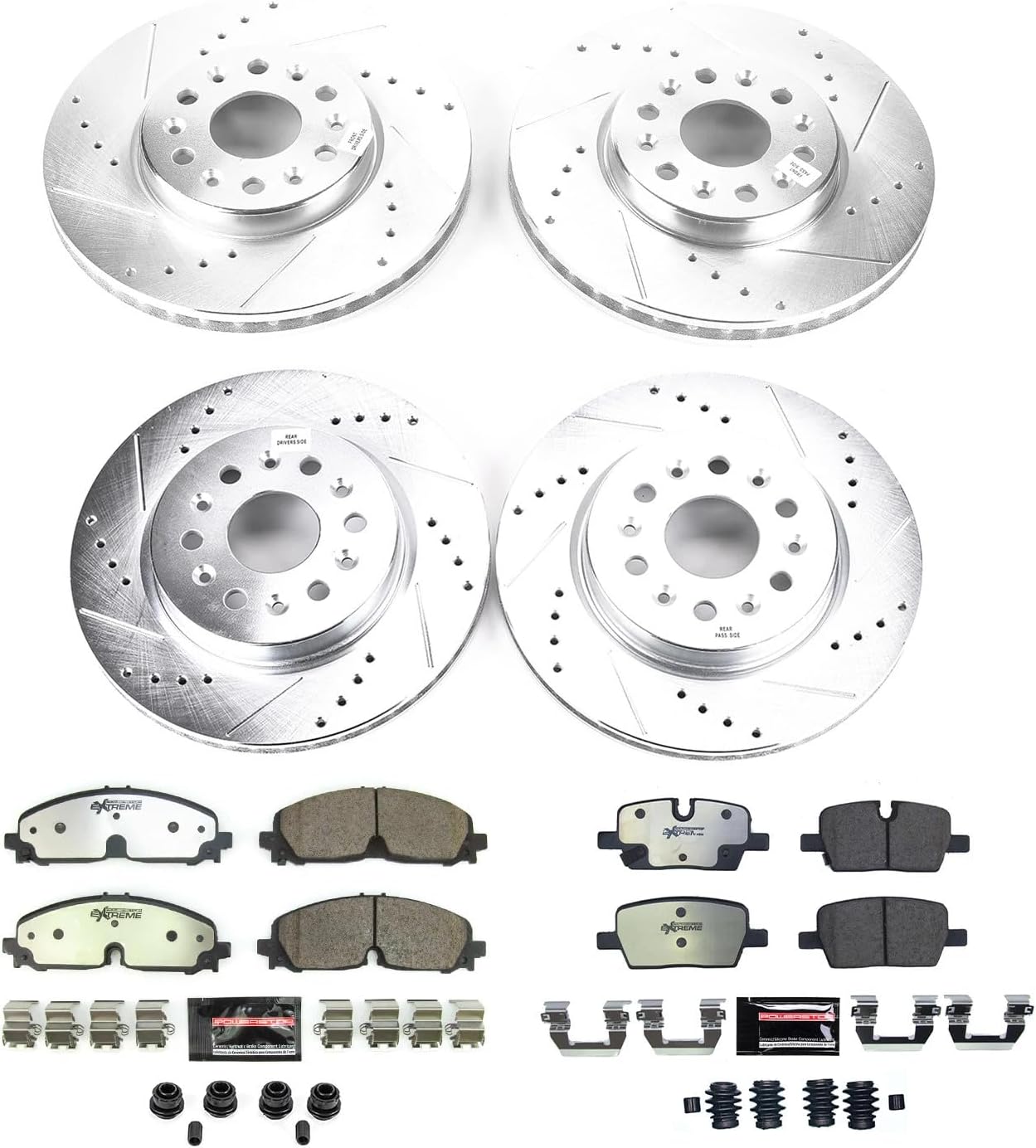 PowerStop Front & Rear Brake Kit For Buick Enclave 2021-23 |Chevrolet Blazer 2021-23 |Traverse 2021-23 - Truck & Tow Carbon Fiber Ceramic Brake Pads + Drilled & Slotted Rotors Upgrade, K8794-36