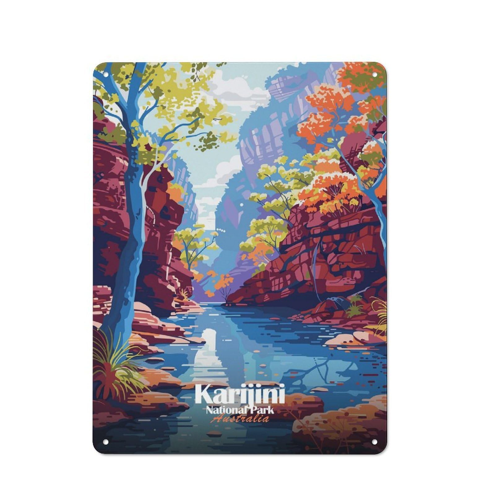 Junmoney Karijini National Park Australia Illustration Retro Metal Sign 40X30cm For Lounge Or Reading Corner, For An Autumn Wall Display In Lounge And Reading Corner