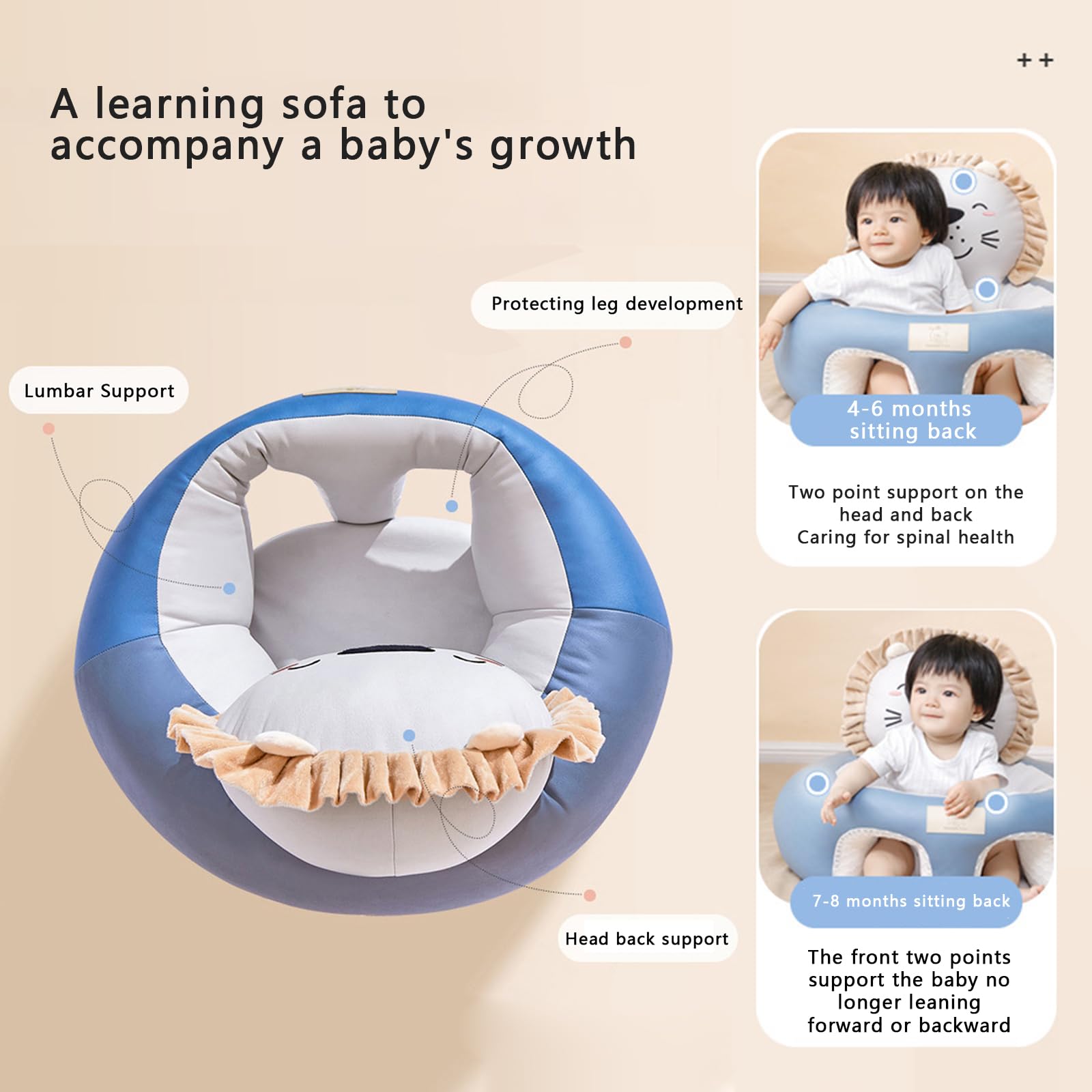 Baby-Stützsitz, Sofa, Plüsch, weich, Tierform, Baby, zum Sitzen, hält die Sitzhaltung, bequemes Baby-Sofa, Stuhl für Babys, 3–12 Monate (24, Einheitsgröße)