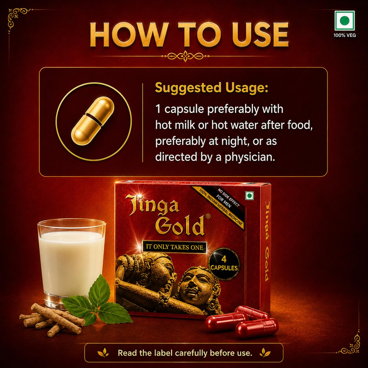 Jinga Gold Premium Siddha Capsules for Men wellness | Stamina, Power & Vitality Support | Natural Herbal Formula | 4 Capsules 3