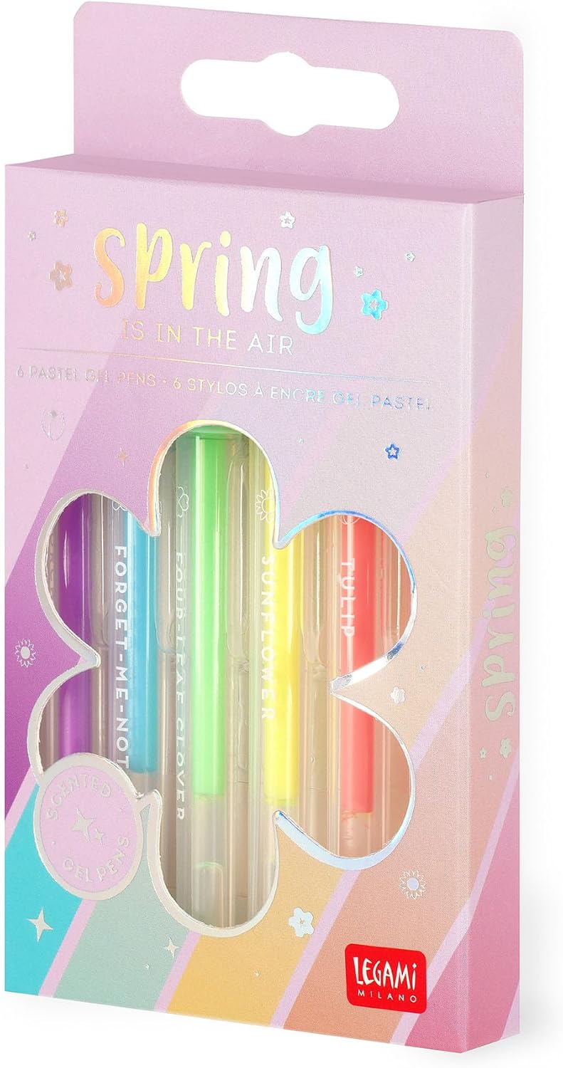 Legami - Set of 6 Pastel Gel Pens - Spring is in the Air, 6 Pastel Colours with Different Fragrances, Coloured Pens for Writing, Drawing, Coloring, 1 mm Tip