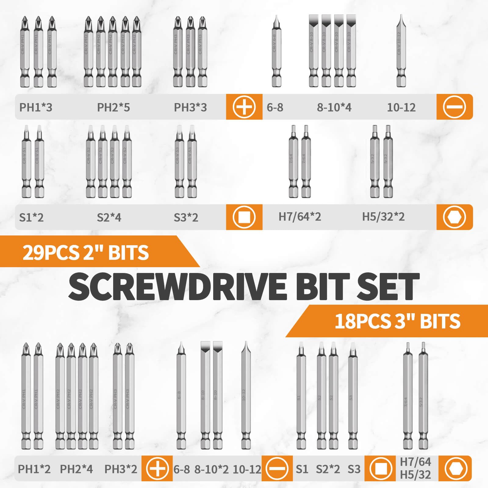 ENERTWIST Zestaw bitów do wkrętaków, CR-V 1/10.2 cm, z chwytem sześciokątnym, zawiera rzadkie bity zabezpieczające, nakrętki i magnetyczny uchwyt bitowy, najlepszy zestaw bitów z solidną skrzynką