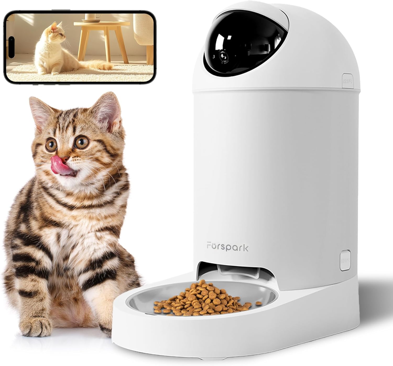 Automatic Cat Pet Feeder Camera，Automatic Dog Feeder, Anti-Food Stuck,Privacy Protection，2.4GHz WiFi Smart App Control， 3.7L Timed Cat Dog Food Dispenser 2K Camera with Night Vision