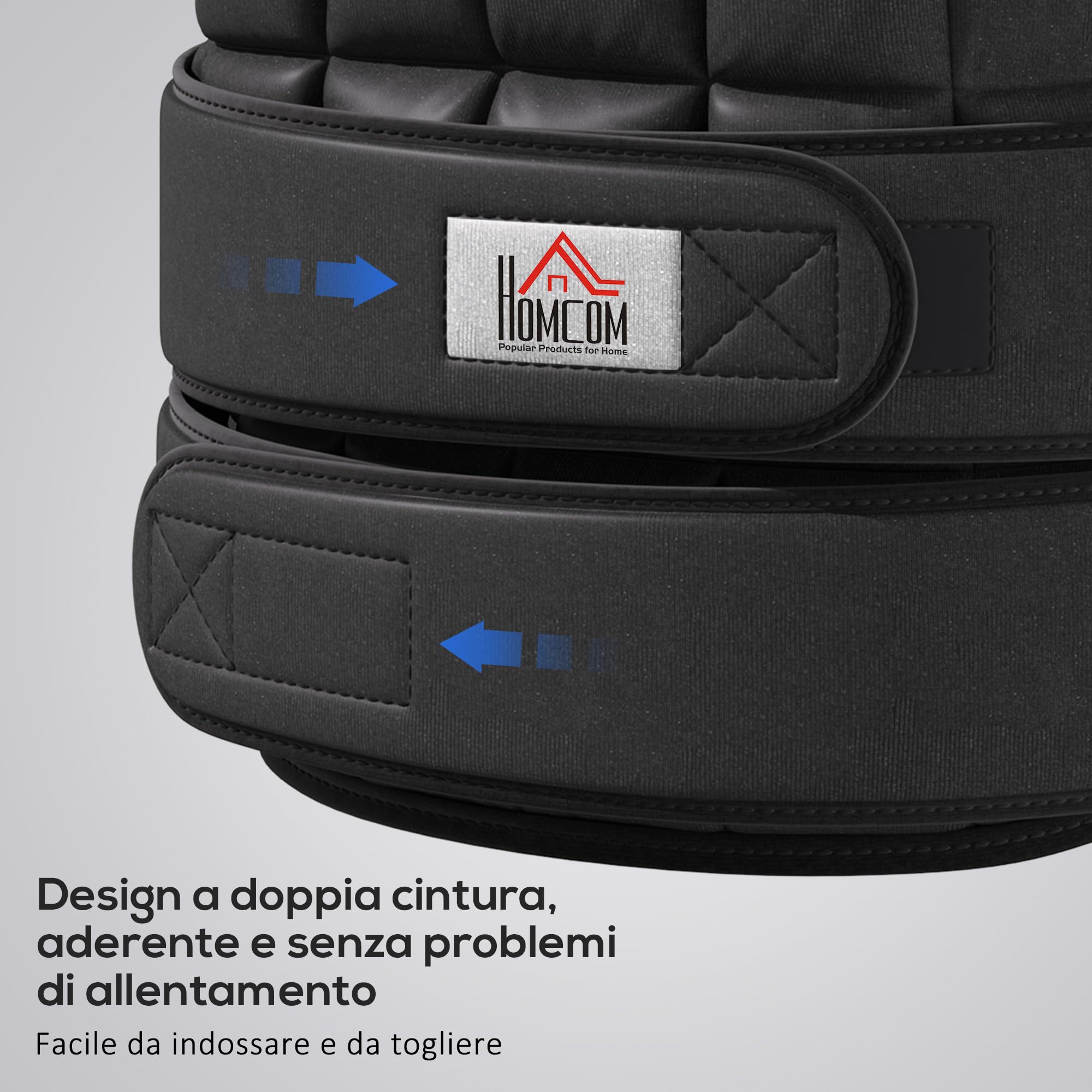 HOMCOM Giubbotto Zavorrato 20kg Unisex 38 Pesi Singoli, Imbottitura, Chiusure a Strappo