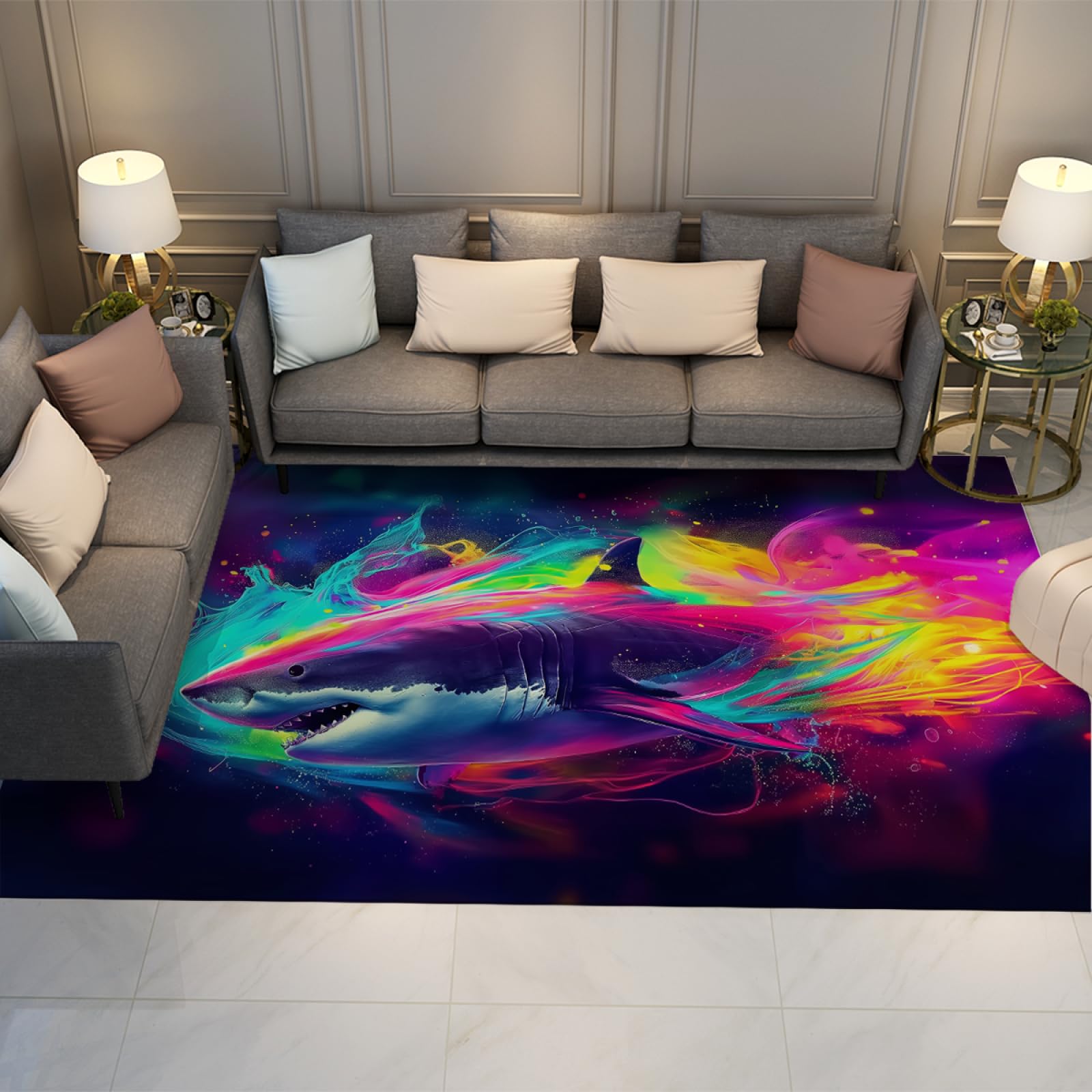 Shark tapis lavable antidérapant en TPR pour chambre d’enfant et salon moderne