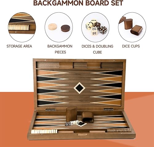 Miniatura 9 de GSE - Juego de mesa de backgammon plegable de madera de alta calidad, juegos de mesa clásicos tradicionales para niños y adultos (enfoque, 17