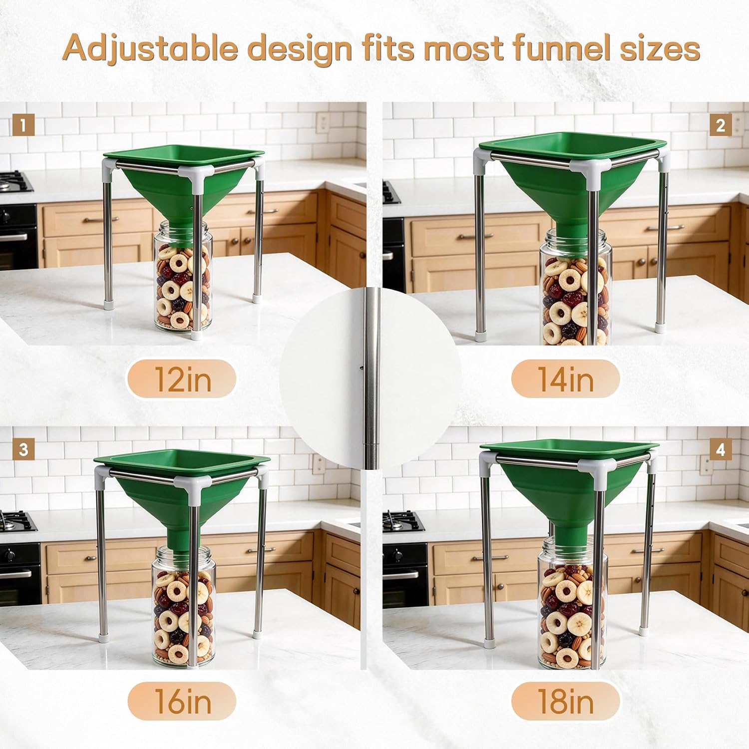 Extra Large Silicone Collapsible Funnel with Adjustable Stand, 15" Wide Mouth for Freeze Dryer, Food Transfer to Mason Jars & Mylar Bags, Dishwasher Safe Space-Saving Kitchen Accessory