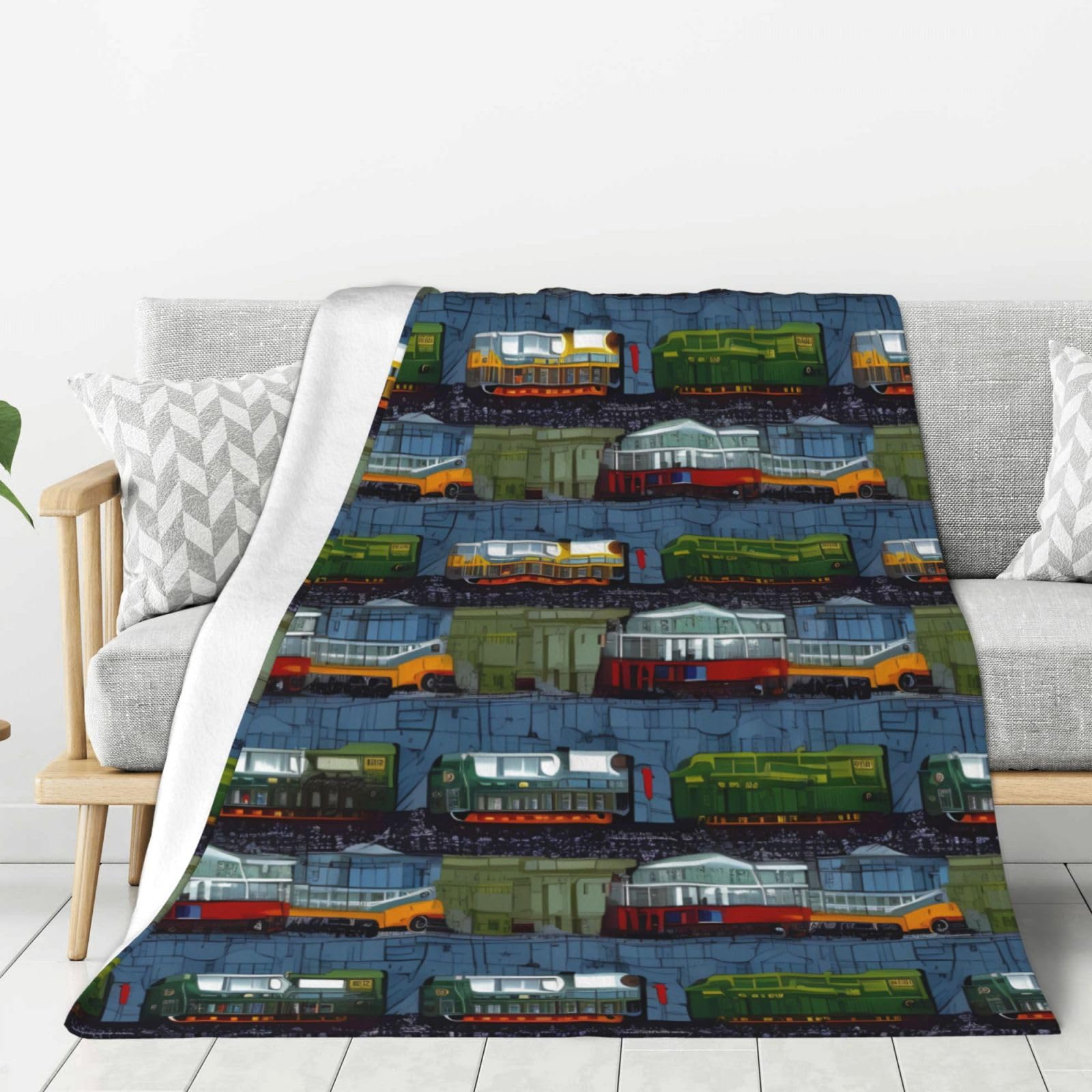 Couverture polaire train 127x101 cm idée cadeau lit et canapé enfant
