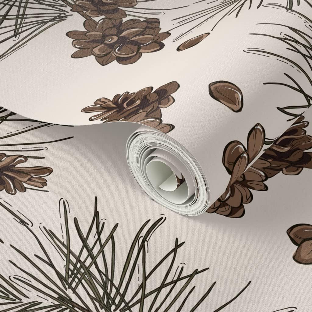 Peel & Stick Wallpaper 3ft x 2ft - Pine Cone Fir Branch Woods Botanical Needles Watercolor Flowers Xmas Custom Removable Wallpaper by Spoonflower