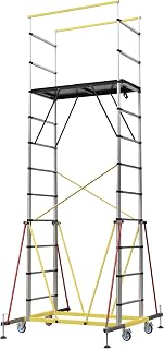 APARECIUM 14‘ Aluminum Scaffold Tower, Multipurpose Rolling Scaffolding Work Platform, Utility Scaffolding Tower, Adjustable Work Platform with Hatch Deck and Guard Rail, 500 Lbs Duty Rate