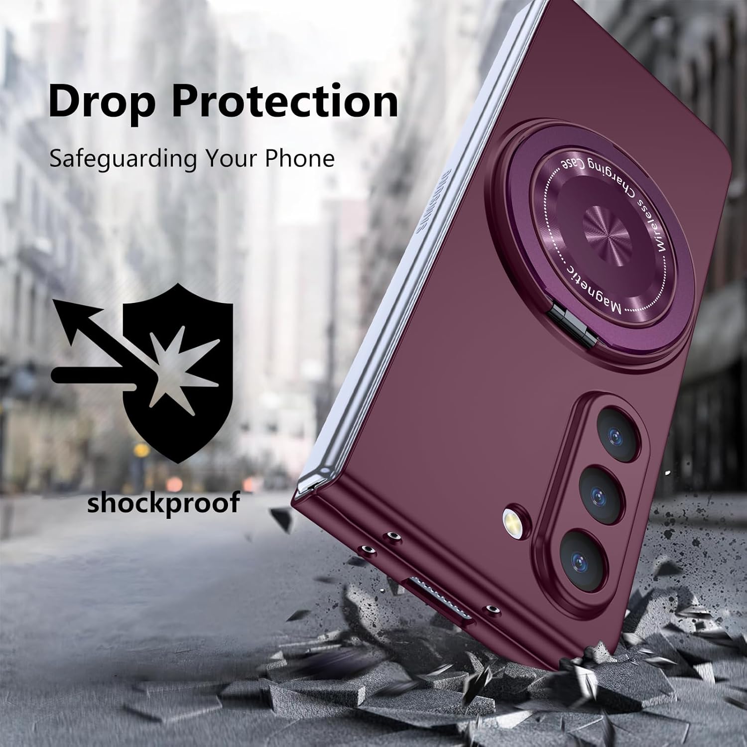 Magnetic Case for Galaxy Z Fold 4 with Rotatable Stand, Matte PC Case for Women Men Girls Boys Drop Protection Shockproof Slim Fit Durable Cover for Galaxy Z Fold 4, Deep Purple 13.29