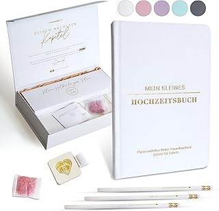 Mein kleines Hochzeitsbuch, Hochzeitsplaner Deutsch mit >190 Seiten, Wedding Planner, Hochzeitsplaner Buch, Verlobungsgeschenk für beide, Geschenk zur Verlobung und Hochzeit – Weiß