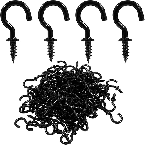 Vista 5 de 120 ganchos de tornillo de 1/2 pulgada, gancho de pared de techo de metal niquelado para colgar, color negro