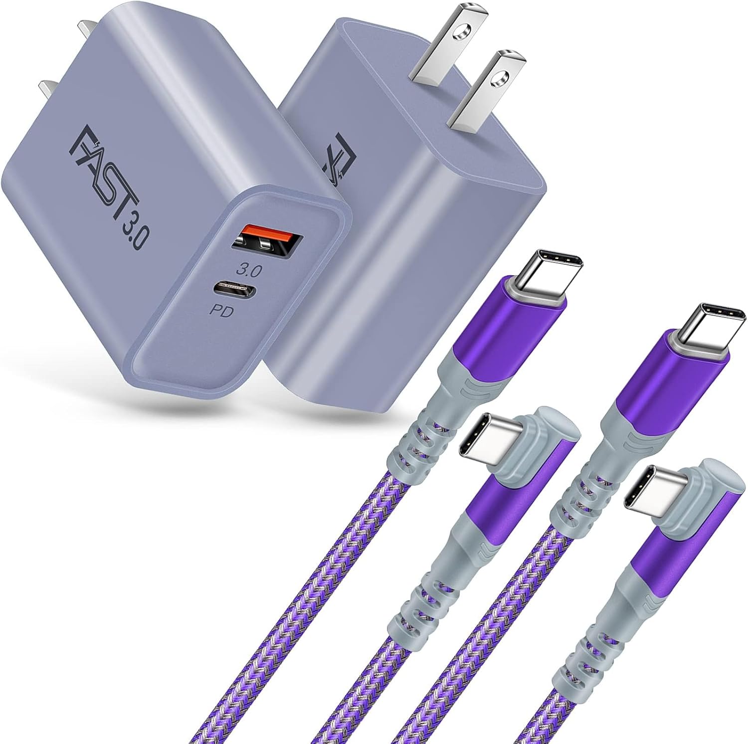 USB C Wall Charger with C to C Cable 10FT, Ancekoy 2-Pack 20W Fast Charge 3.0 Block 3A USBC to USB C Power Charger Cord Compatible for iPhone 15 Samsung Galaxy A53 5G A73 A33 A13 S22 Ultra S21 S20 (Purple) Thumbnail