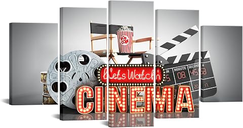 iKNOW FOTO Large 5 Pieces Movie Theater Wall Art Canvas Prints, Modern Multi-Pan