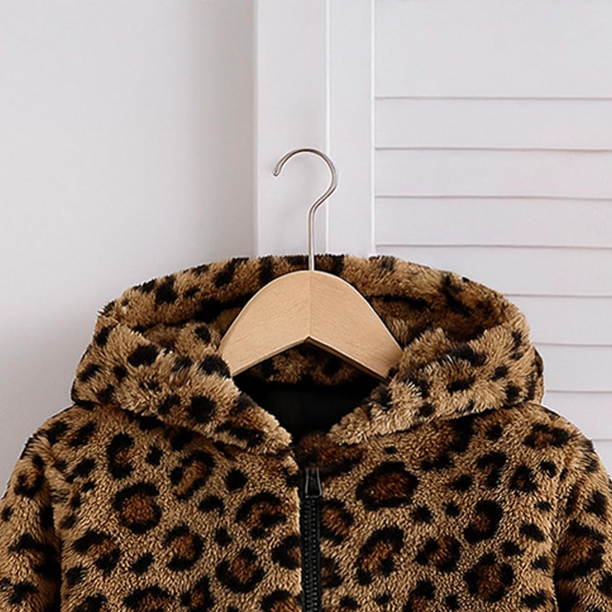 Toddler Girls' Leopard Print Fleece Hooded Coat, Warm Winter Jacket with Zipper, 4-8Y